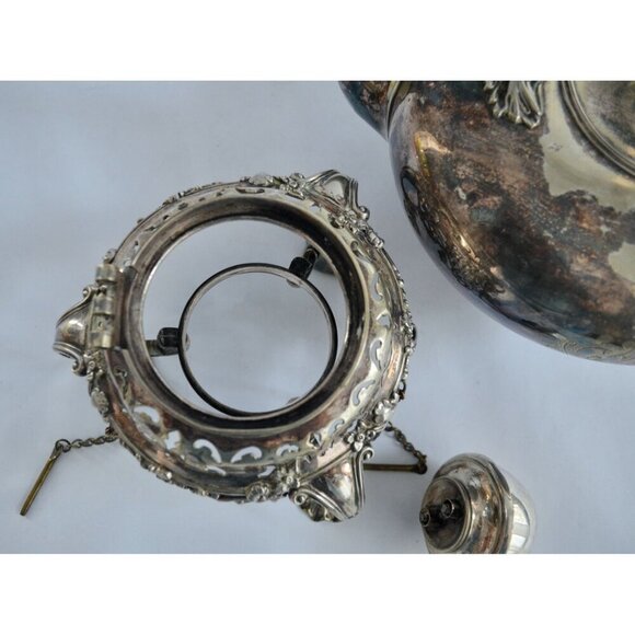 Antique Silver Tilting Tea Kettle with Warmer and Stand - Picture 14 of 16